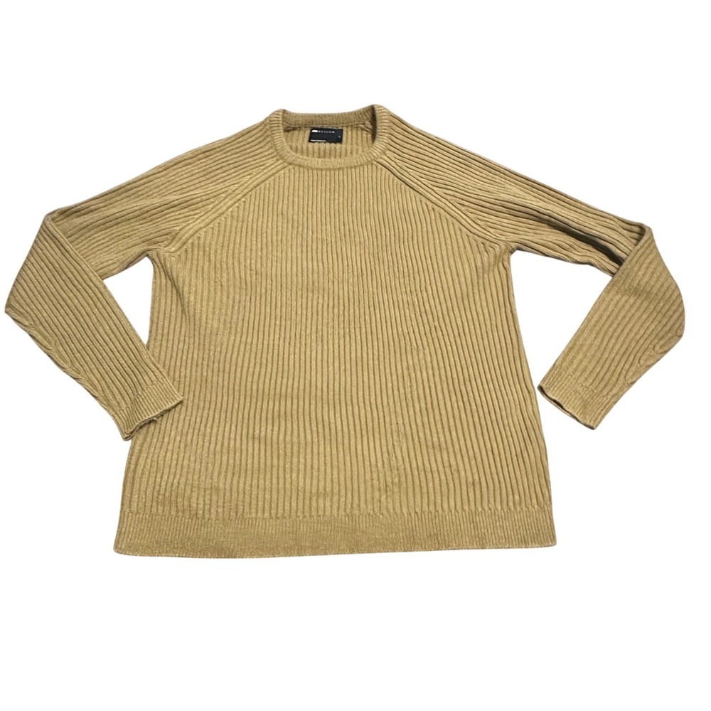 ASOS DESIGN Womens Ribbed Knit Raglan Sweater Mustard Tan Crew Neck‎ Large L
